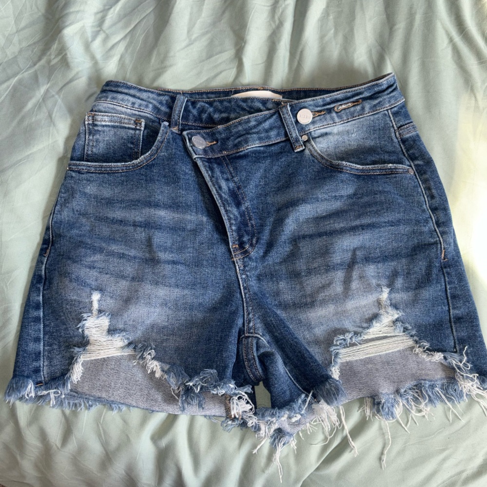 Women's Distressed High-Rise Jean Shorts - Washed Blue, Never Worn